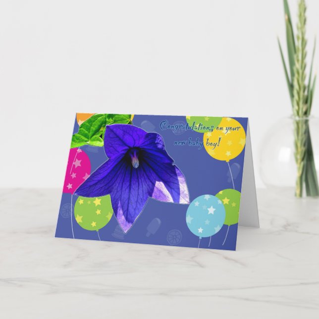 Ballongblomma Ny Baby Pojke Grattis Kort (Framsida)