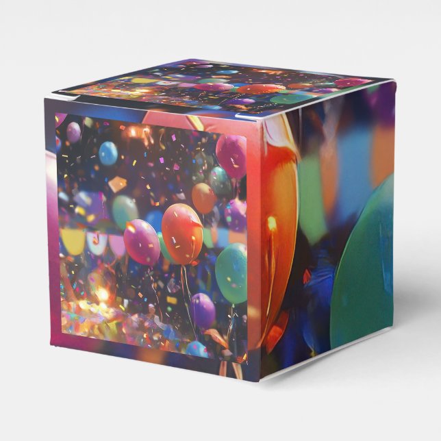 Ballongbox på födelsedag - kubform presentaskar (Framsidan Sidan)