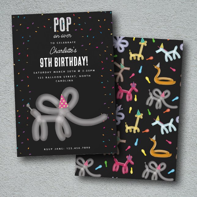 Ballongdjur Elefant Barn Födelsedagsfest Tema Inbjudningar (Balloon Animals Elephant Kids Birthday Party Theme Invitation)