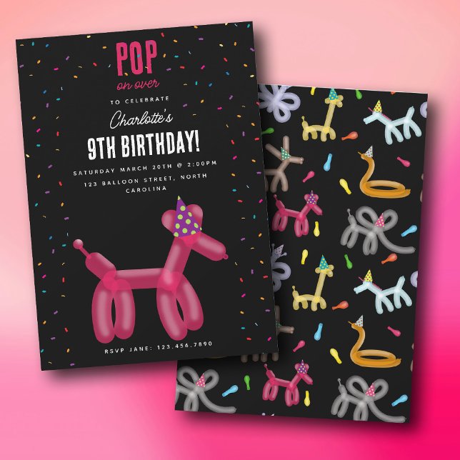 Ballongdjur Hund Barn Födelsedagsfest Tema Inbjudningar (Balloon Animals Dog Kids Birthday Party Theme Invitation)
