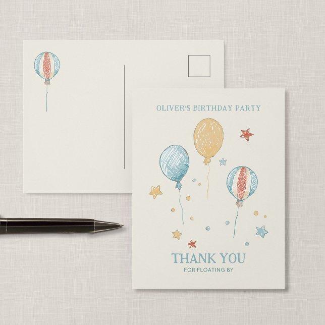 Ballongdrömfest Tacksamhetskort Postkort Vykort (Balloon Daydream - Birthday Thank You Postcard)