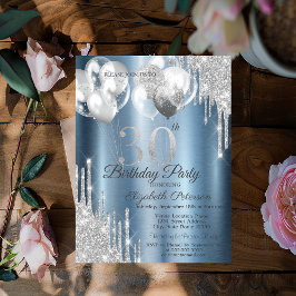 Ballongen Blue Metallic 30:e silver Glitter Inbjudningar
