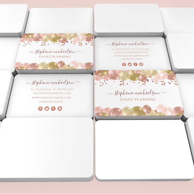 Ballongen Party Planner Ro Guld Visitkort (Party Planner Rose Gold Balloon Business Card)