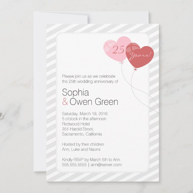 Ballonger 25-års Silverbröllopsfirande Party Inbjudningar (Framsida)
