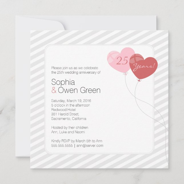 Ballonger 25-års Silverbröllopsfirande Party Inbjudningar (Framsida)
