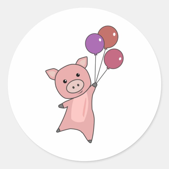 Ballonger av gris från gris flyger på friska djur runt klistermärke (Framsida)