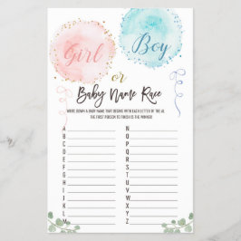 Ballonger Baby Namntävling ABC Spel Flygblad