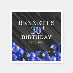 Ballonger Black Blue Birthday Napkins Pappersservett