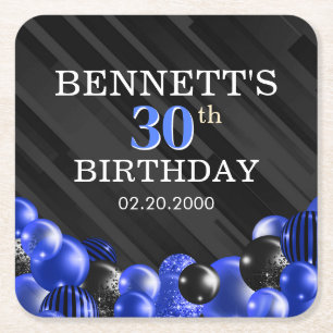 Ballonger Black Blue Birthday Napkins Underlägg Papper Kvadrat