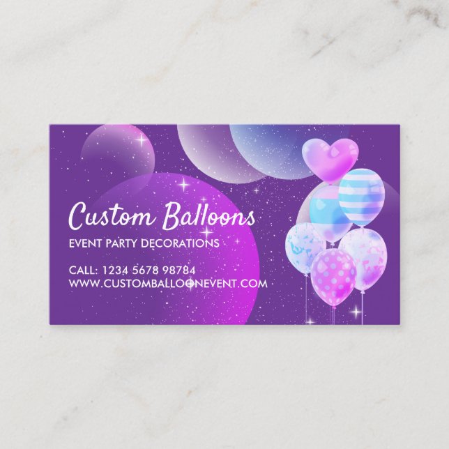 Ballonger Evenemang Party Planner Dekoration Lila Visitkort (Framsida)