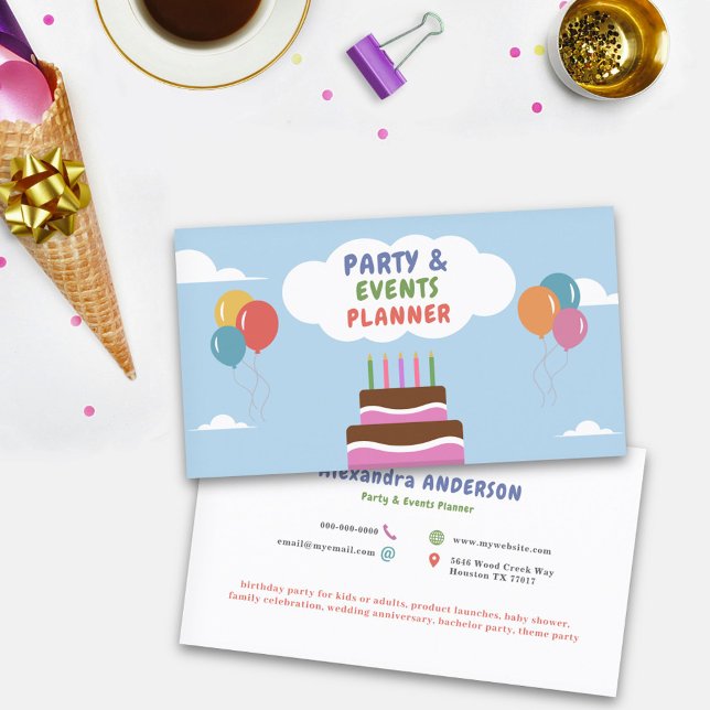 Ballonger - Fests & Evenemangsplanering Färgrik Visitkort (Balloons - Party & Events Planner Colorful Business Card)