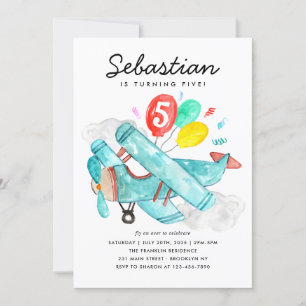 Ballonger Flygplan i Barns födelsedag i Cute Water Inbjudningar