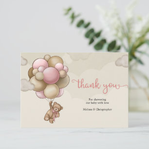 Ballonger för kute baby brunbjörn, rosa beige tack tilläggskort