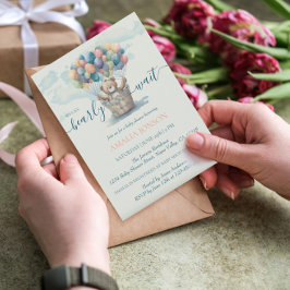 Ballonger för Nalle, vattenfärg, babyskor Inbjudningar