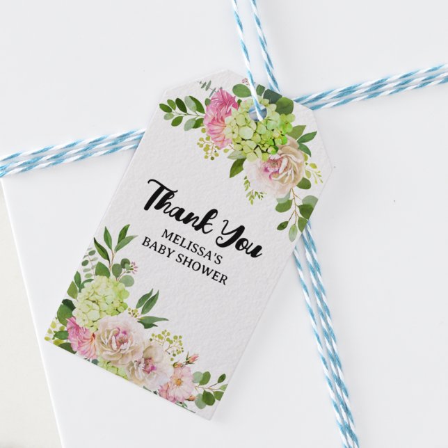 Ballonger för rosa blommigt av grönt presentetikett (Skapare uppladdad)