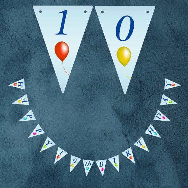 Ballonger från Grattis på födelsedagen med ljus på Vimplar (Blue bunting flag Happy Birthday banner decoration with bright colourful balloons for parties.)