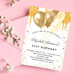 Ballonger från guld vid födelsedagen glitter dropp inbjudningar<br><div class="desc">För elegant 21:a födelsedag (eller någon annan ålder). En vit chic bakgrund. Dekoreras med faux guld glitter droppar,  färgdroppstift och ballonger. Anpassa och lägg till uppgifter om namn,  ålder 21 och party. Namn är skrivet med ett handskript i stil</div>