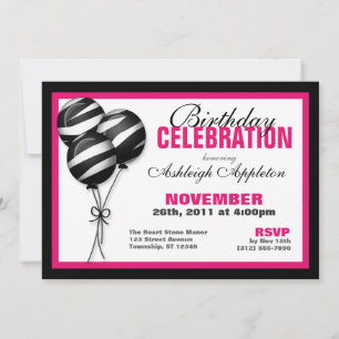 Ballonger Fuchsia Birthday-inbjudningar från zebra Inbjudningar