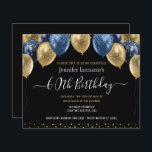 Ballonger guld Blue Glitter 60:e födelsedag<br><div class="desc">Elegant faux blue och guld glitter-ballonger överst i gräns. All text är justerbar och lätt att ändra för dina egna behov i party. Underbar elegant spara datummallens utformning för födelsedagsfest. Ålder kan ändras för alla år. Elegant - enkel modern snyggt-typografi</div>