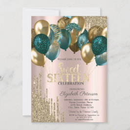 Ballonger guld Glitter Ro Guld Sweet 16 Inbjudningar