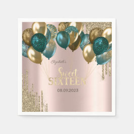 Ballonger guld Glitter Ro Guld Sweet 16 Pappersservett