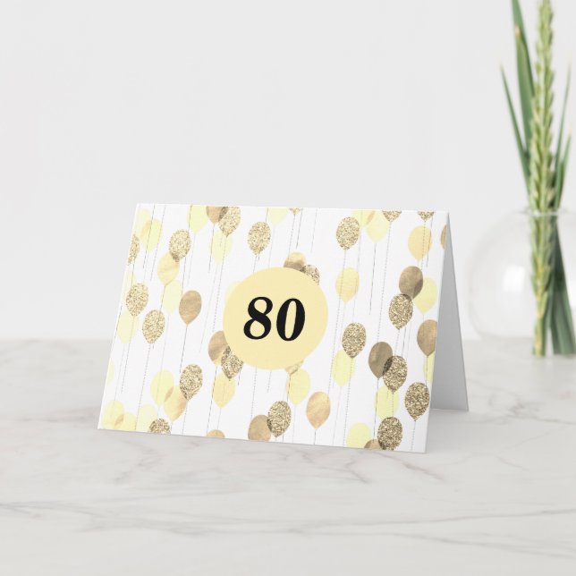 Ballonger i Guld 80:e födelsedagen Kort (Framsida)