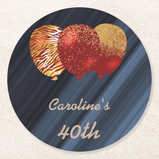 Ballonger i guld Glitter 40:e födelsedagen Underlägg Papper Rund (Framsidan)