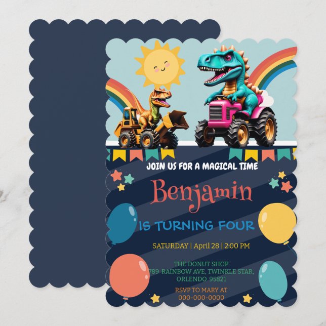 Ballonger i lastbil på populationsdag för dinosaur tack kort (Fram/baksida)