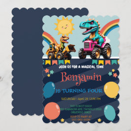 Ballonger i lastbil på populationsdag för dinosaur tack kort