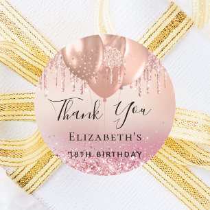  ballonger i namn vid rosa ros guld runt klistermärke