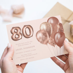 Ballonger i ro Guld 80:e Födelsedagsfesten Inbjudningar