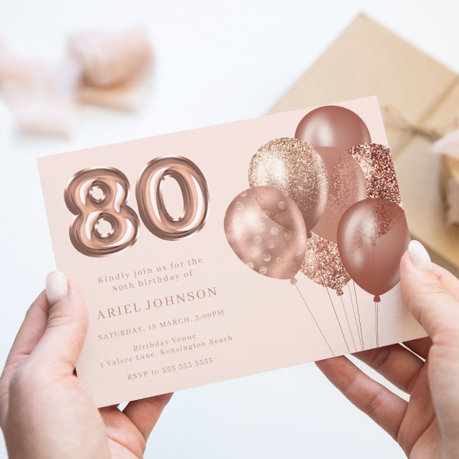 Ballonger i ro Guld 80:e Födelsedagsfesten Inbjudningar (Skapare uppladdad)