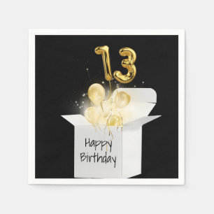 Ballonger i vit box på 13:e födelsedagen Guld Pappersservett