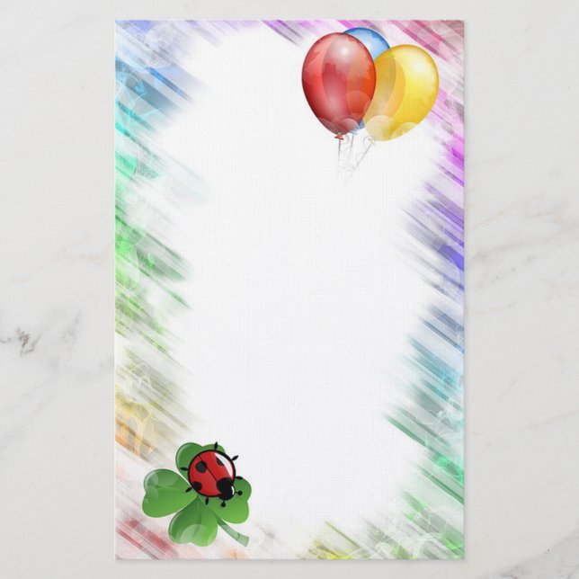 Ballonger, Ladybug och Klöver Brevpapper (Framsida)