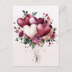 Ballonger och blommor Alla hjärtans Hälsning Vykort