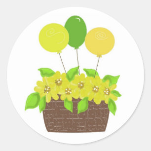 Ballonger och blommor runt klistermärke