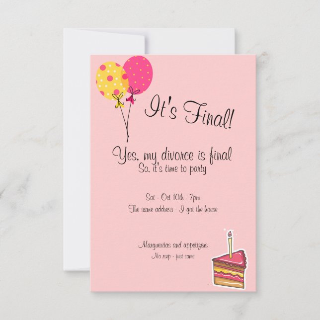 Ballonger och inbjudan för tårtaskilsmässaparty (Framsida)