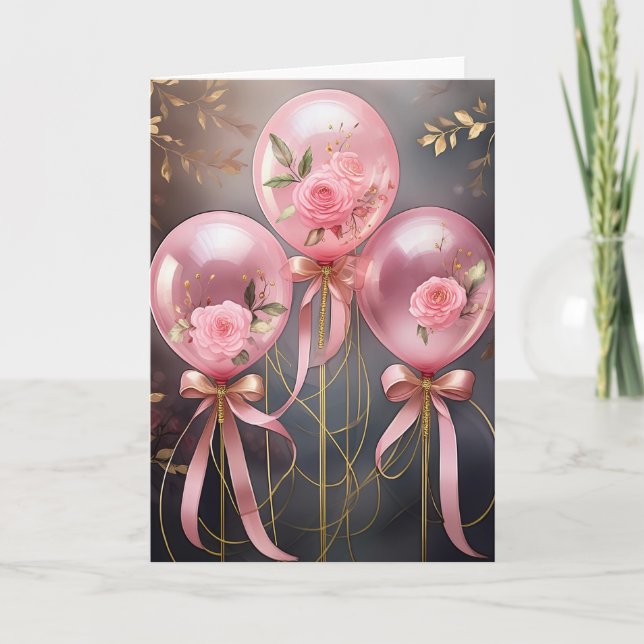 Ballonger och Rosor, 5" x 7" Vik kort (Framsida)