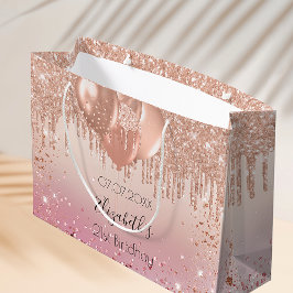 Ballonger över rosa ros guld glitter vid födelseda
