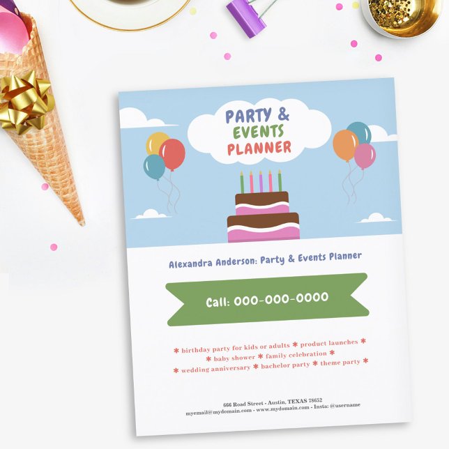 Ballonger - Partyr & Evenemangsplanerare Färgrik Flygblad (Balloons - Party & Events Planner Colorful Flyer)