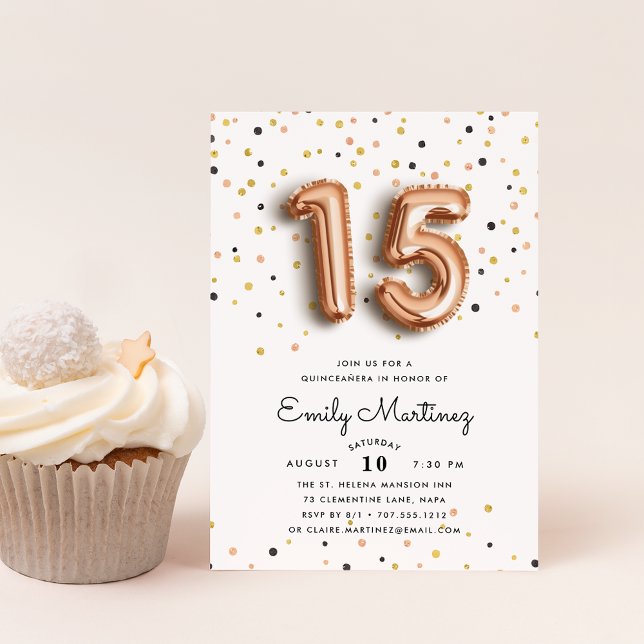 Ballonger ro Guld | Quinceanera-inbjudan Inbjudningar (Skapare uppladdad)