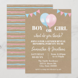 Ballongers gender avslöjar pojke eller flicka baby inbjudningar