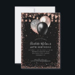 Ballongfödelsedag i Black Ro Guld Glitter Anteckningskort<br><div class="desc">Modern Elegant Svart  Rosa ros Guld String Ljus Blegon i alla åldrar</div>