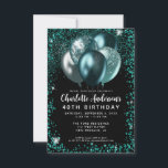 Ballongfödelsedag i Grönten Black Glitter Anteckningskort<br><div class="desc">Modern Glam Teal Grönt Black Silver Glitter Gnistra Balloon Elegant Birthday-inbjudan till Snyggten</div>