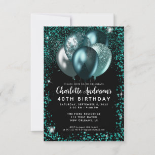 Ballongfödelsedag i Grönten Black Glitter Anteckningskort