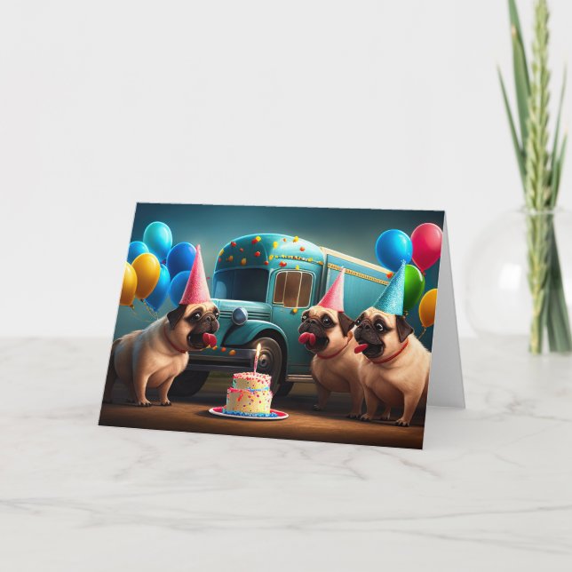 Ballongfylld Önskemål för din pug Tack Kort (Framsida)