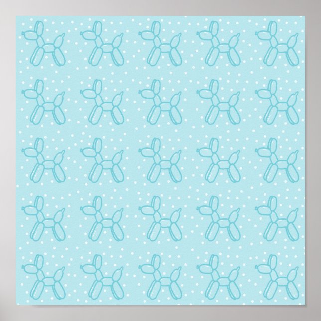 Ballonghundar i teal på pastell blågrön mönster poster (Framsidan)