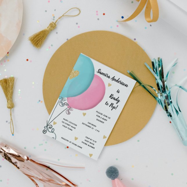 Ballonginbjudan till babyvisningsprogram inbjudningar (Skapare uppladdad)