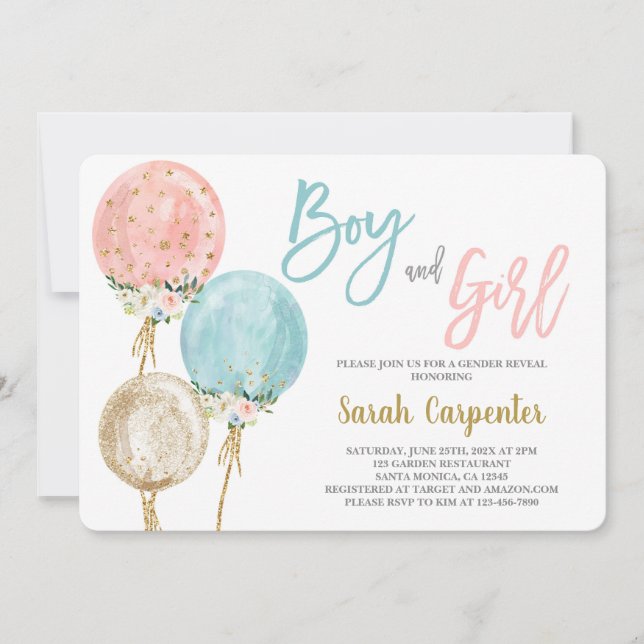 Ballonginbjudan till Boy and Girl Shower Inbjudningar (Framsida)