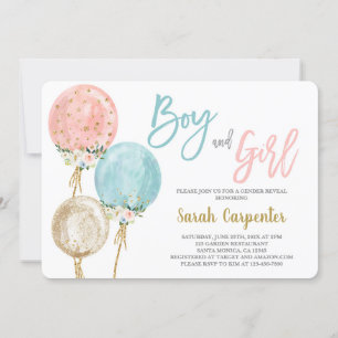 Ballonginbjudan till Boy and Girl Shower Inbjudningar